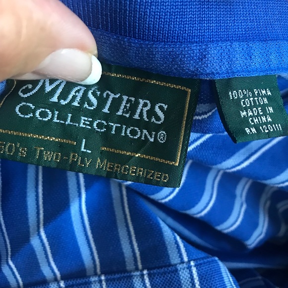 Masters Collection Blue Striped Polo Shirt, Large - Picture 5 of 7